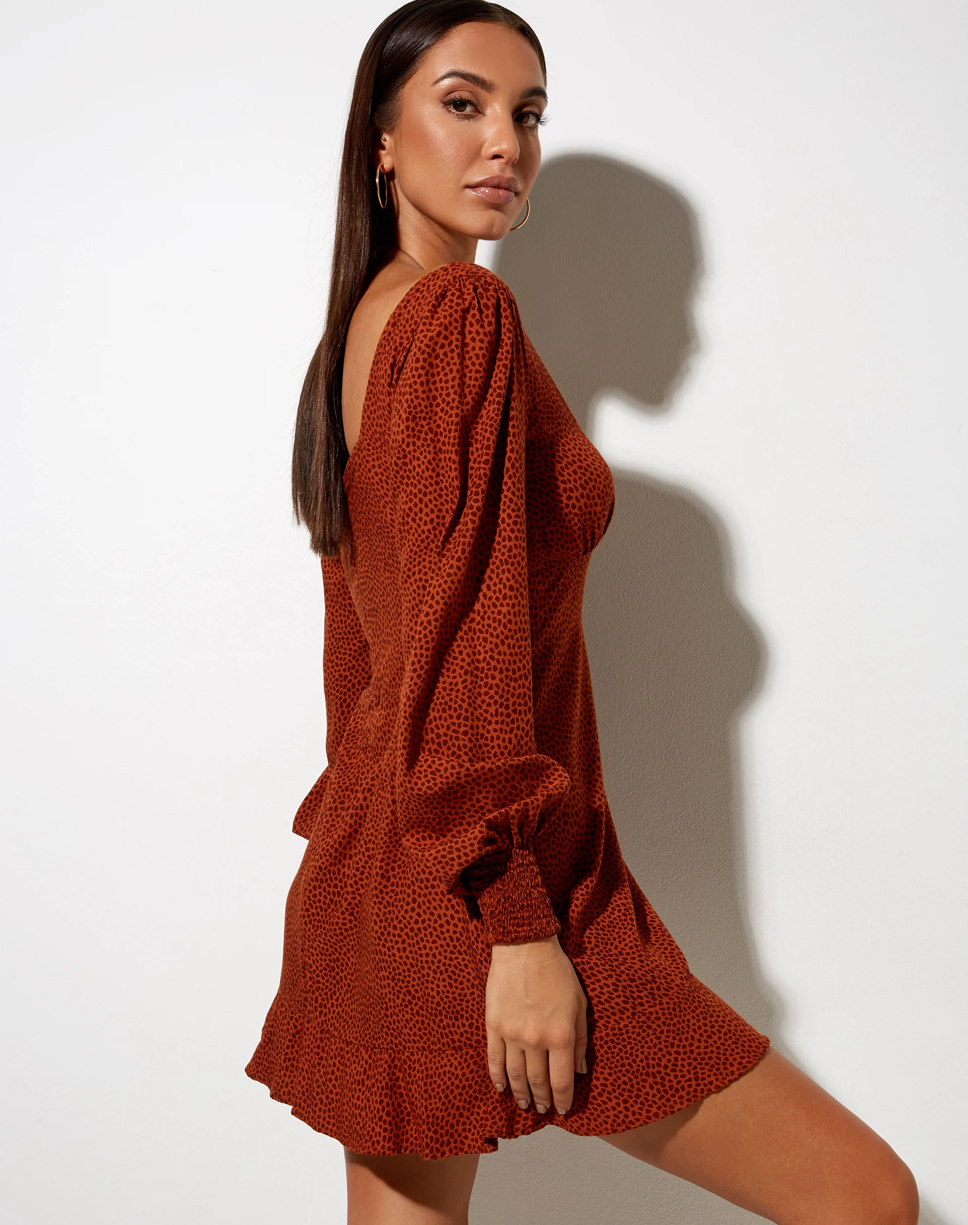 Tielo Mini Dress in Mini Croc Brown - Image 2