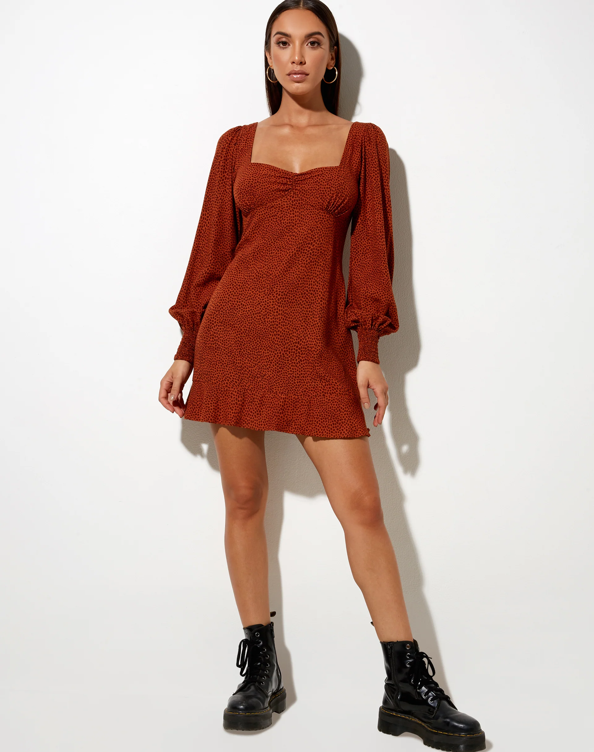 Tielo Mini Dress in Mini Croc Brown - Image 4