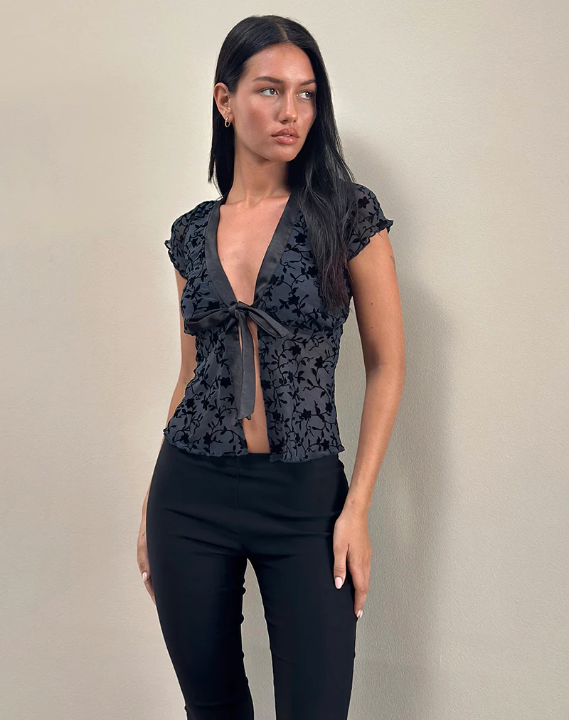Tifu Tie Top in Navy Pretty Petal Flock - Image 5