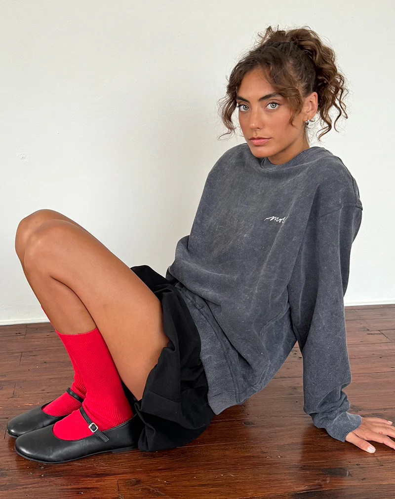 Tillie Jumper in Black Wash with Off White 'MOTEL' Embroidery - Image 2