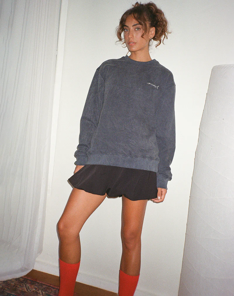 Tillie Jumper in Black Wash with Off White 'MOTEL' Embroidery - Image 3