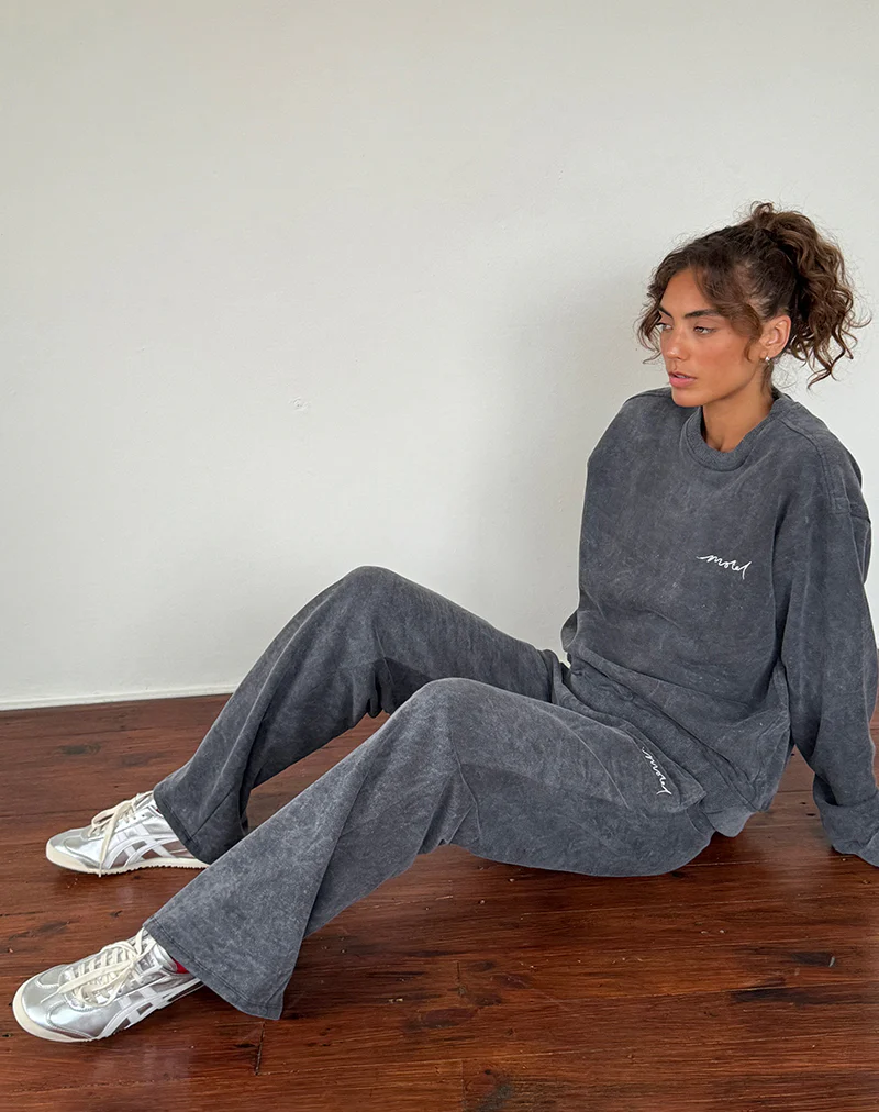 Tillie Jumper in Black Wash with Off White 'MOTEL' Embroidery - Image 5