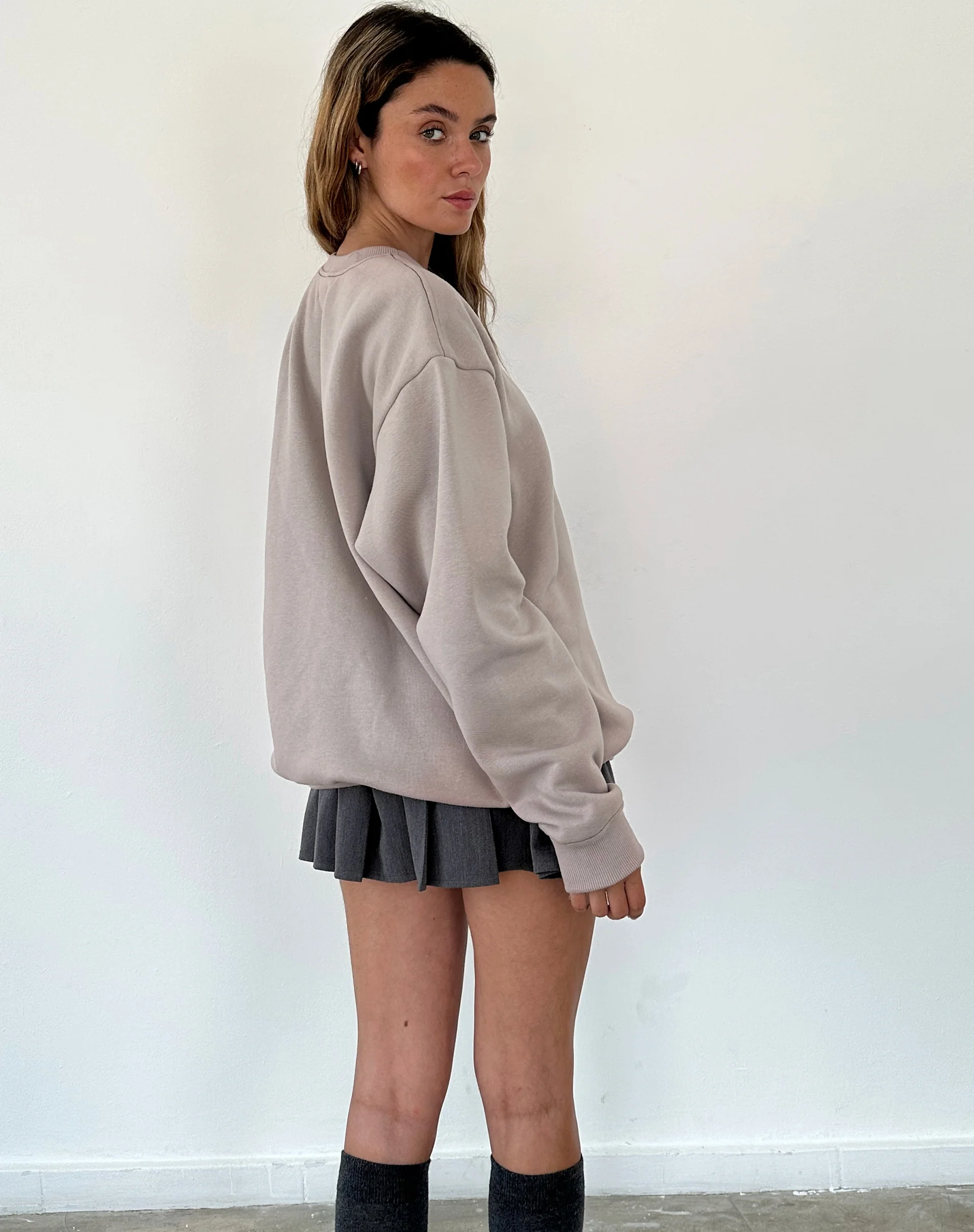 Tillie Sweatshirt in Mushroom with Brown Motel Embroidery - Image 3