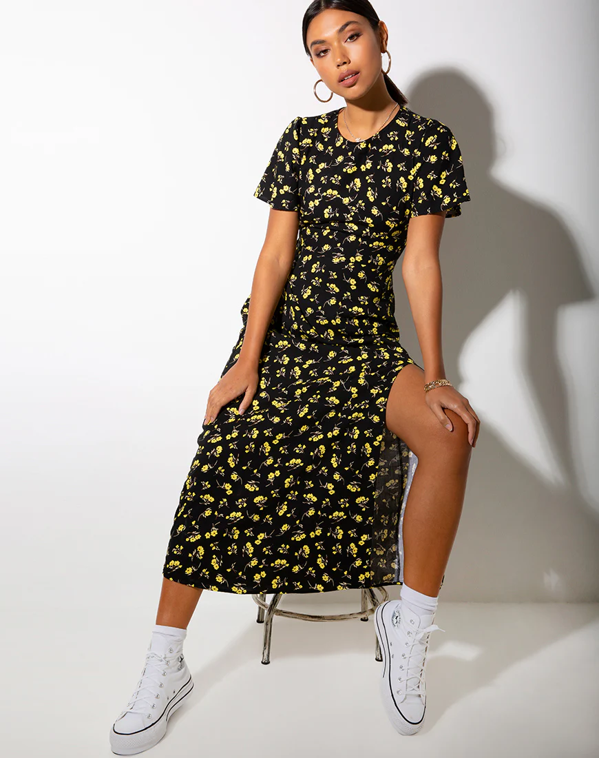 Tinata Maxi Dress in Buttercup Black and Yellow - Image 2
