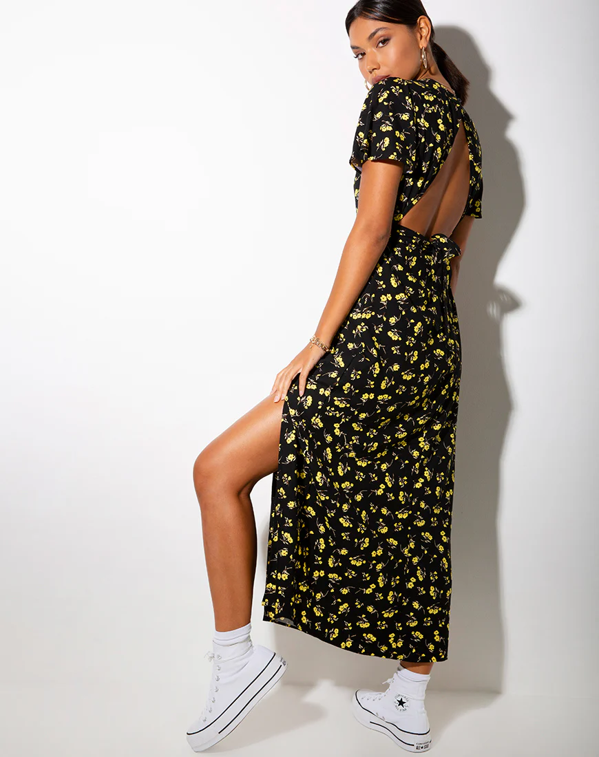 Tinata Maxi Dress in Buttercup Black and Yellow - Image 3
