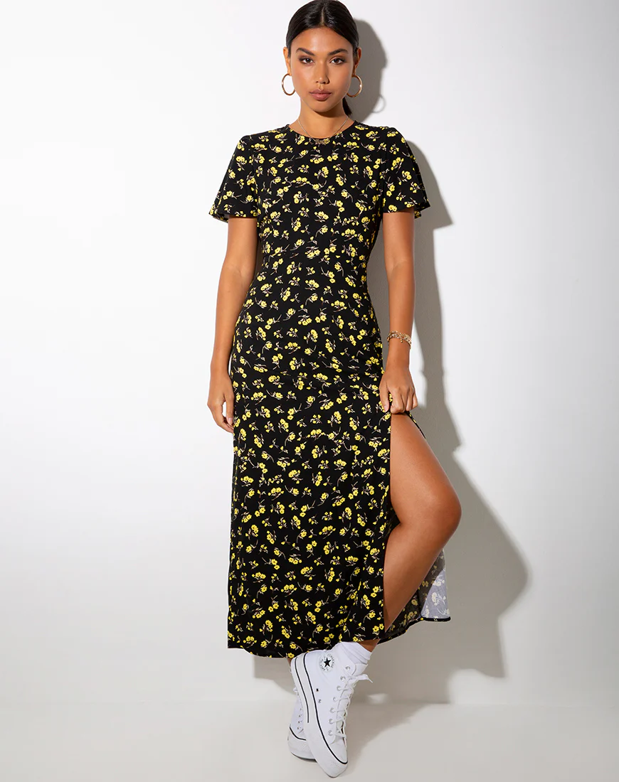Tinata Maxi Dress in Buttercup Black and Yellow - Image 4