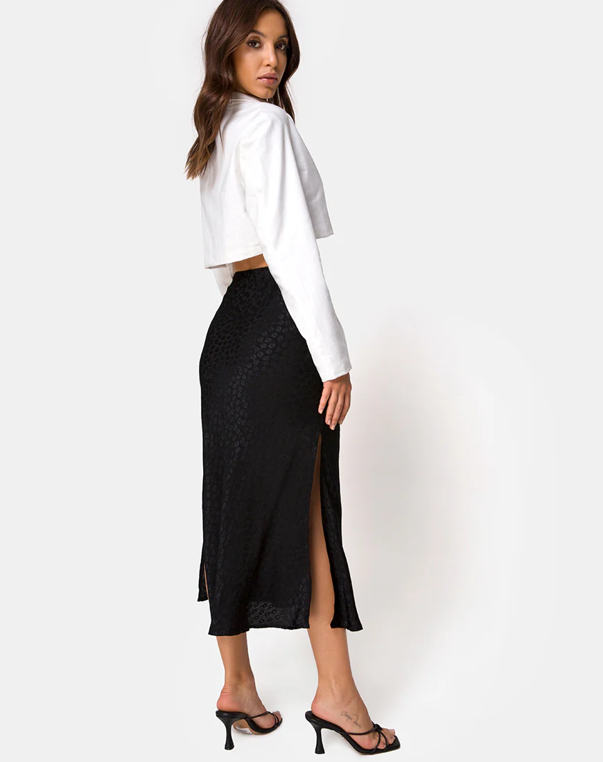 Tindra Midi Skirt in Satin Ditsy Rose Black - Image 2
