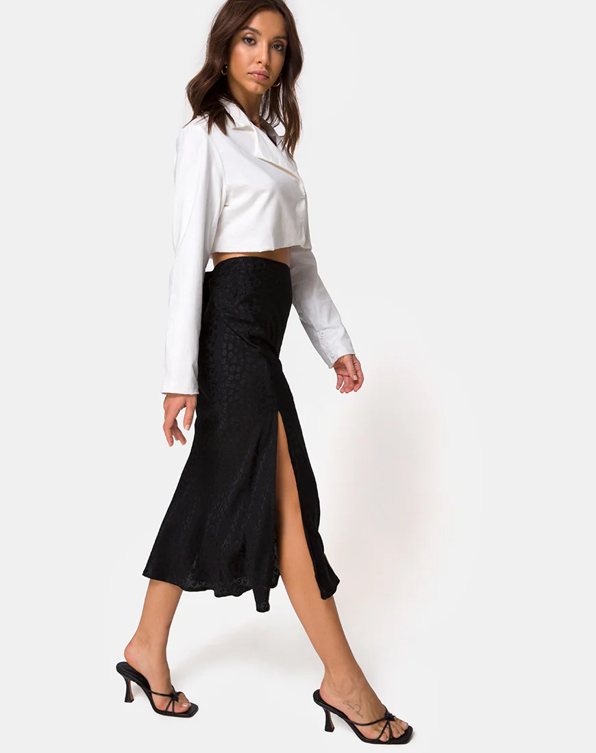 Tindra Midi Skirt in Satin Ditsy Rose Black - Image 3