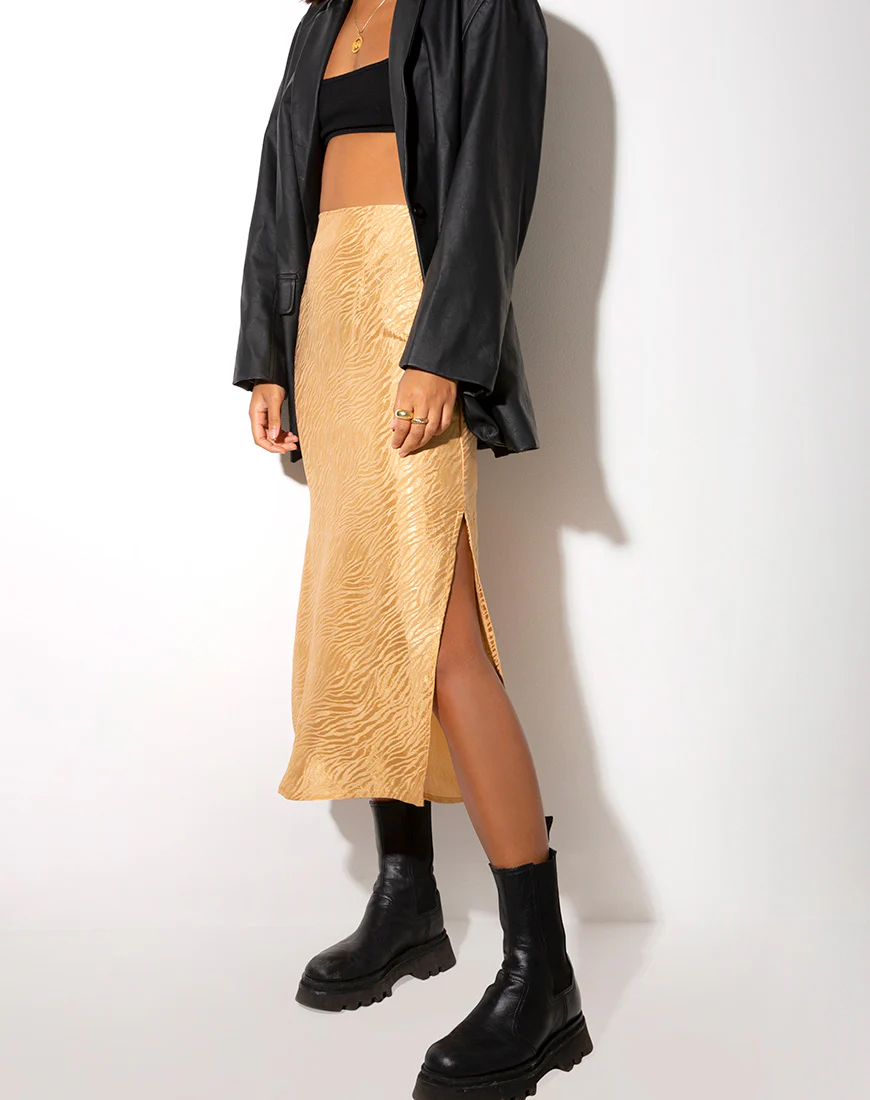 Tindra Midi Skirt in Satin Zebra Caramel - Image 3