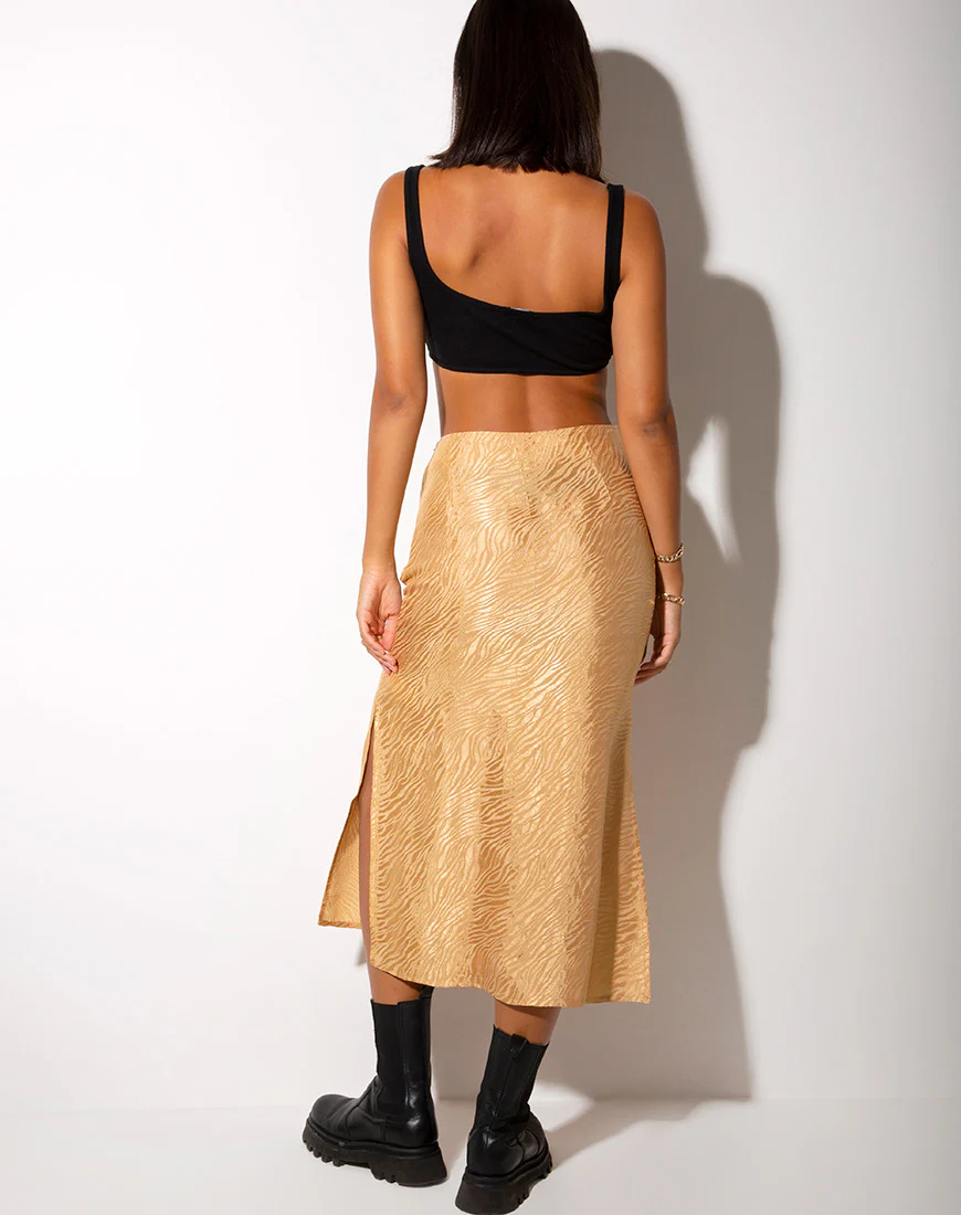 Tindra Midi Skirt in Satin Zebra Caramel - Image 4