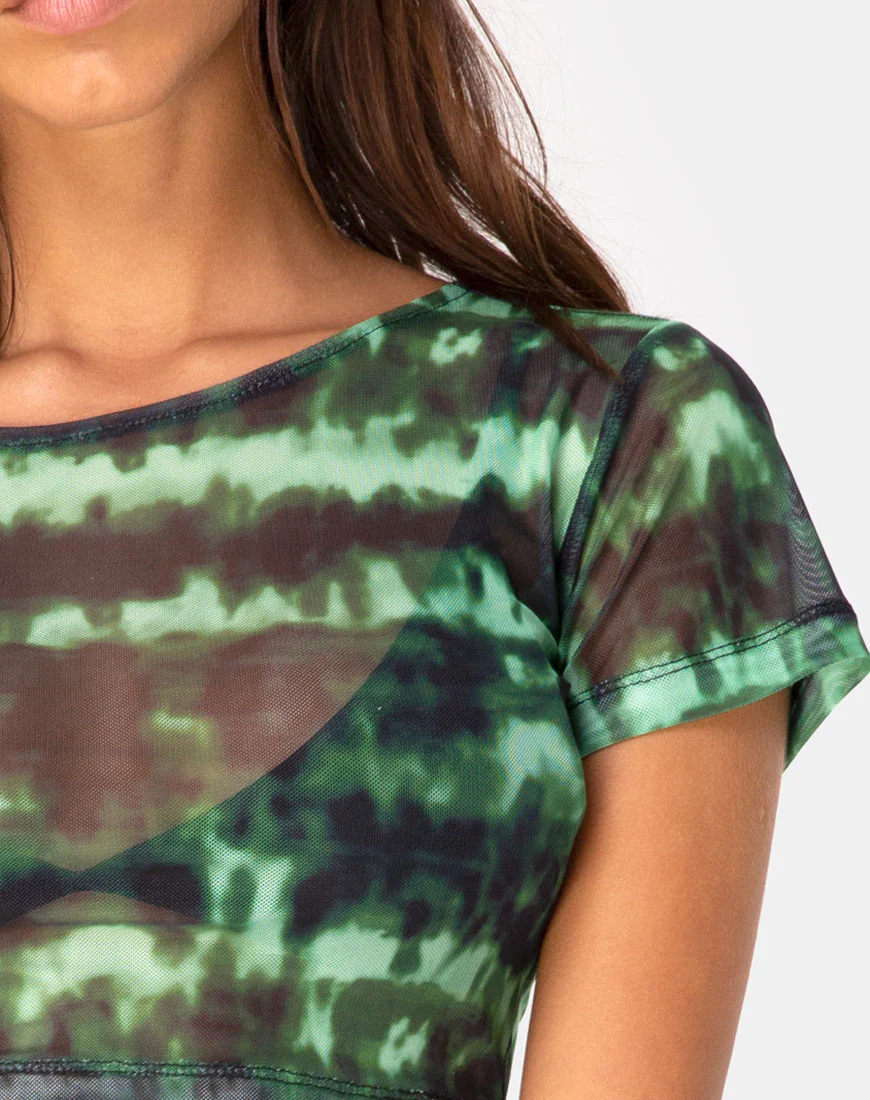 Tindy Crop Top in Tie Dye Turquoise Mesh - Image 6