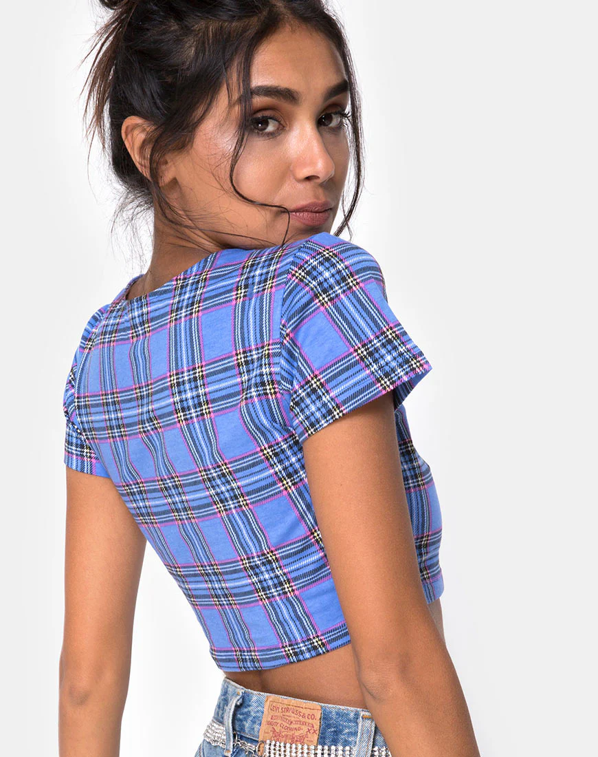 Tindy Crop Top 90's Check Blue Pink - Image 2