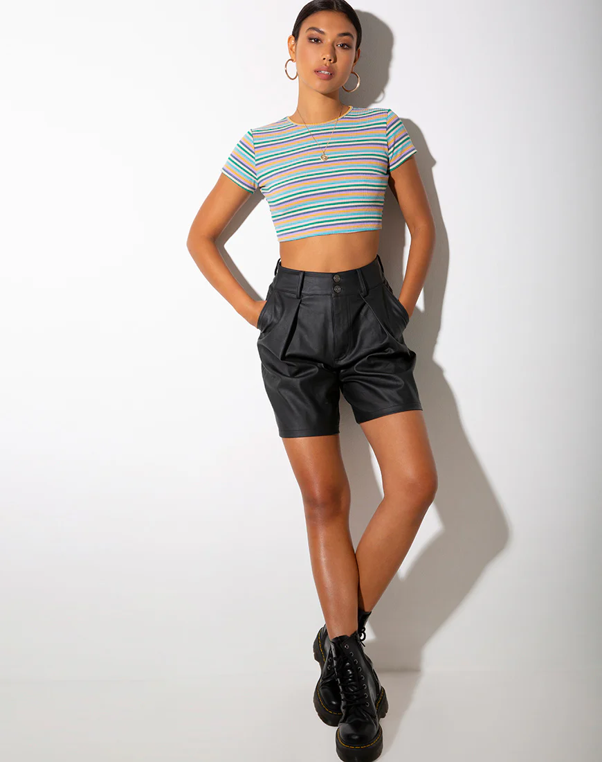 Tindy Crop Top in Rib Green Purple and Yellow - Image 3