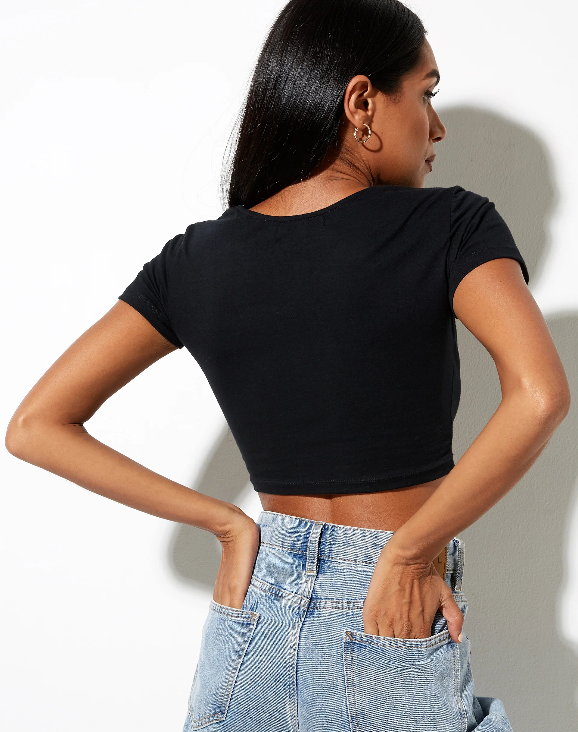 Tindy Crop in Black with Red Mushroom Embro - Image 2