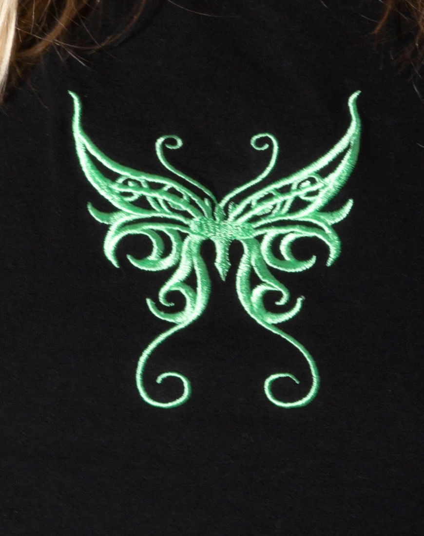 Tindy Crop Top in Black with Butterfly Green Embro - Image 5
