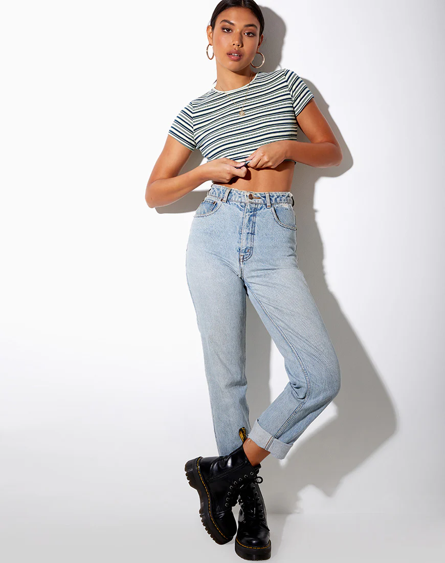 Tindy Crop Top in Dark Green Light Green and White - Image 3