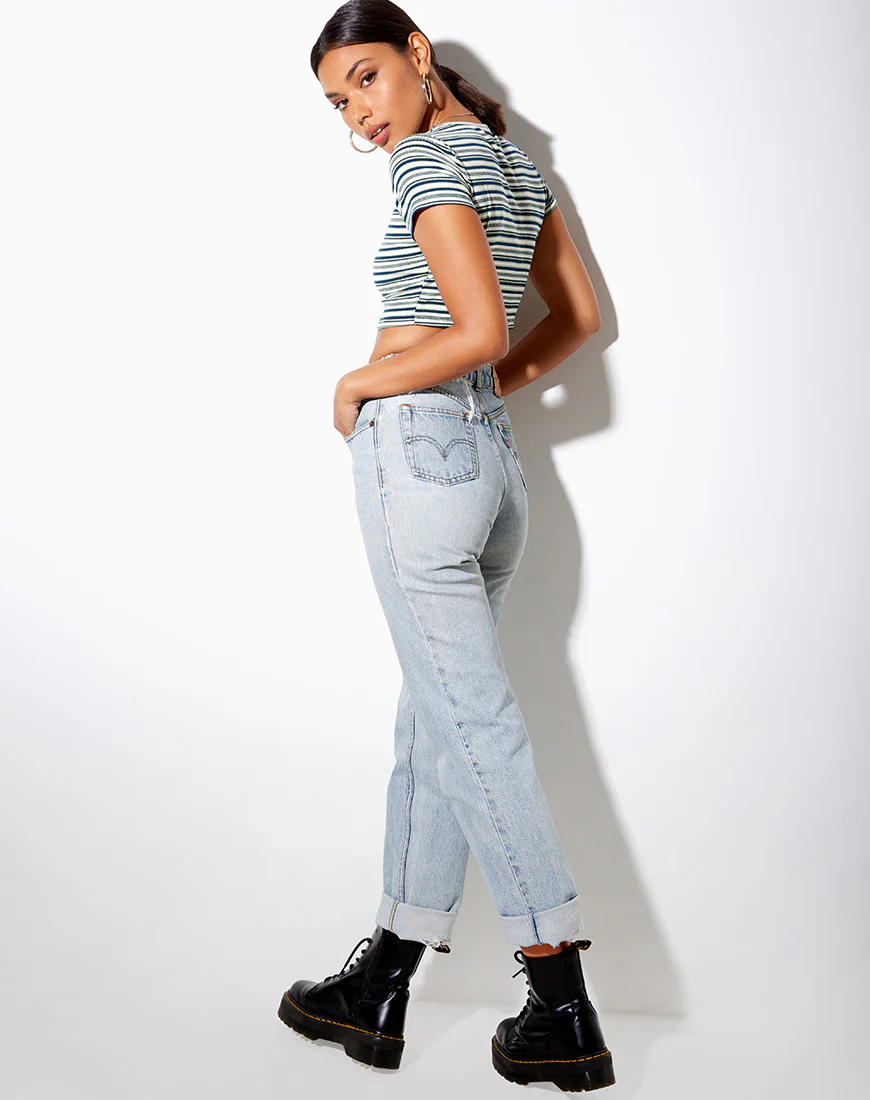 Tindy Crop Top in Dark Green Light Green and White - Image 4
