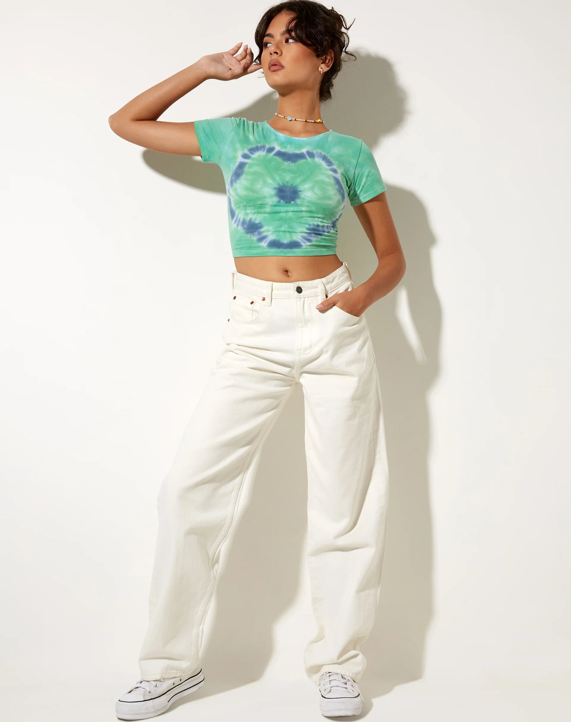 Tindy Crop Top in Green Blue Flower Tie Dye - Image 3
