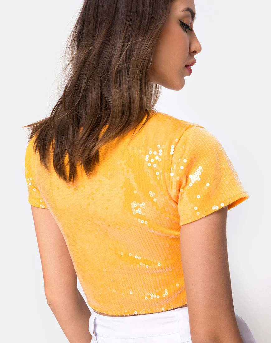 Tindy Crop Top in Tangerine with Clear Sequin - Image 2