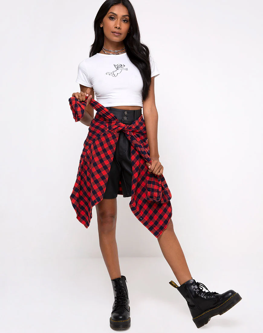 Tindy Crop Top in White Cherub Embro Black - Image 3