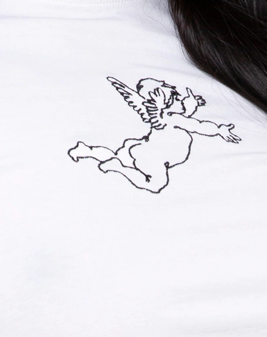 Tindy Crop Top in White Cherub Embro Black - Image 5