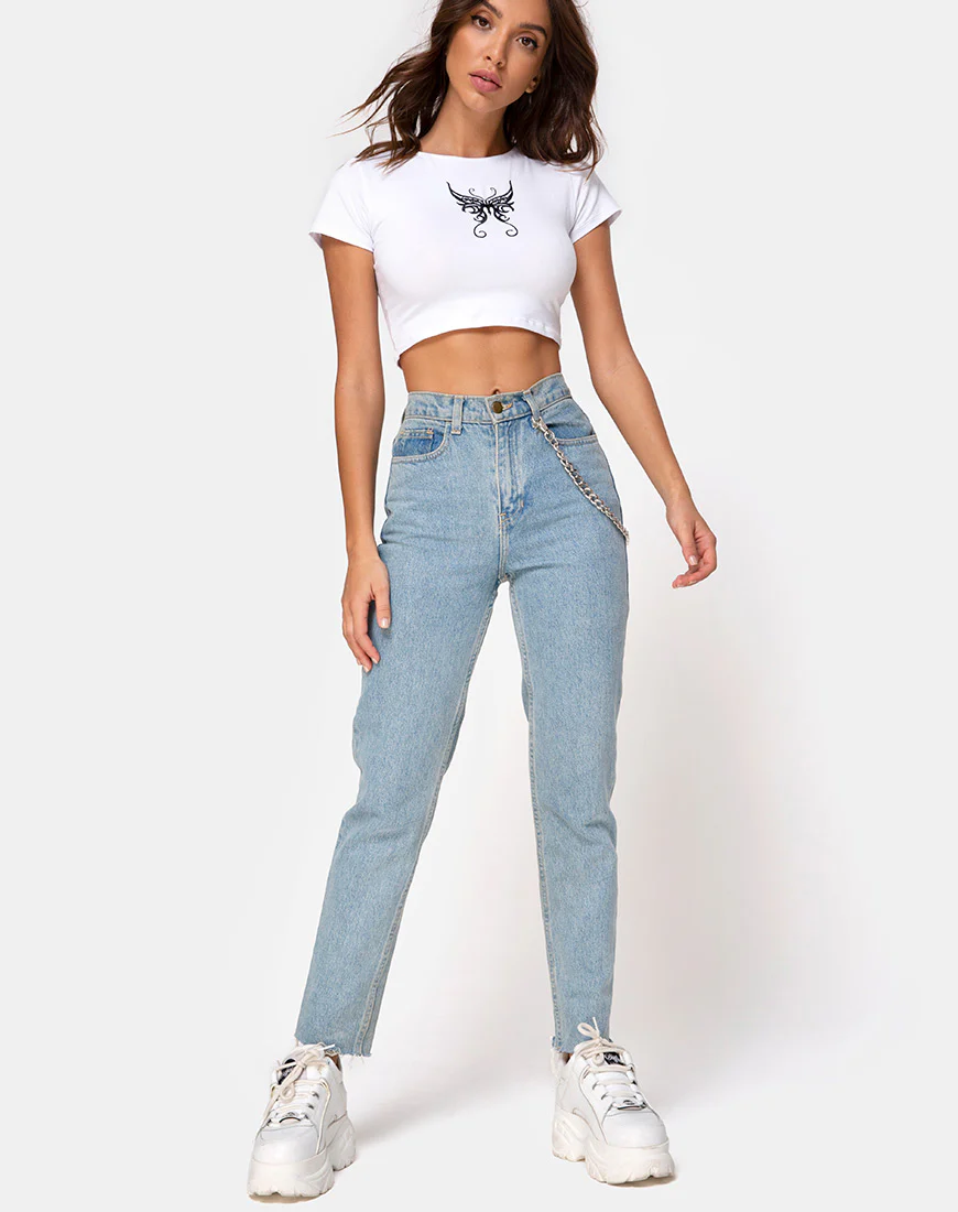 Tindy Top in White w/ Black Butterfly Embro - Image 3