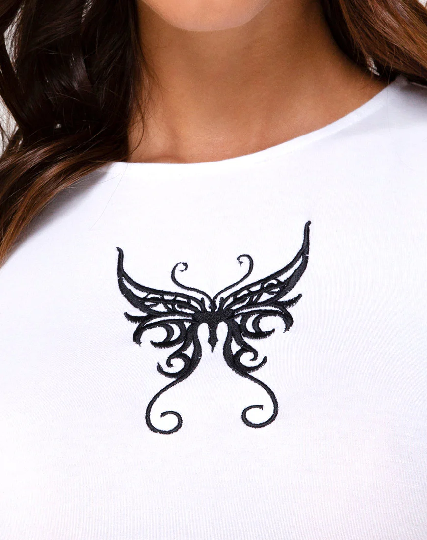 Tindy Top in White w/ Black Butterfly Embro - Image 5