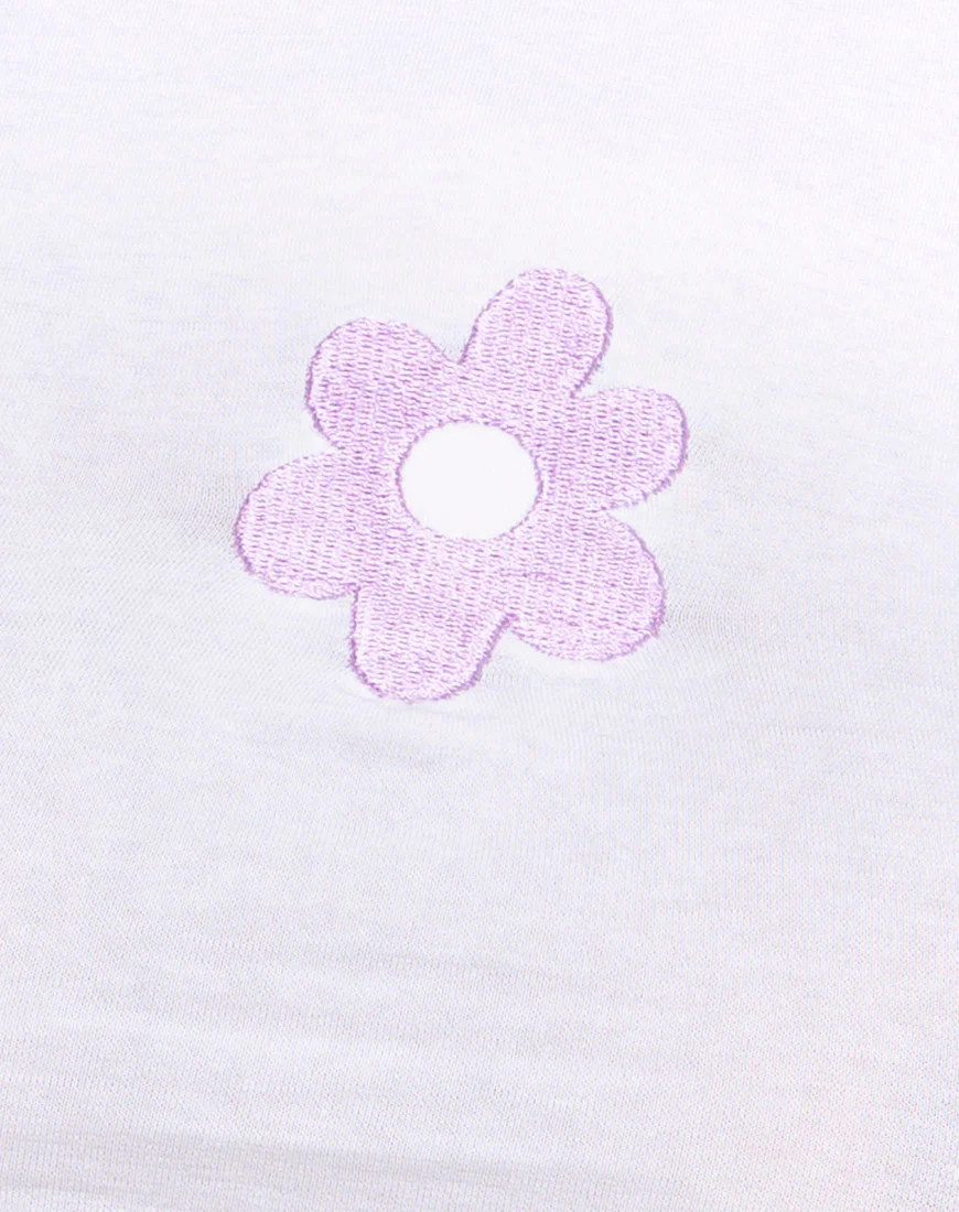 Tindy Top in White with Daisy Lilac Embro - Image 5