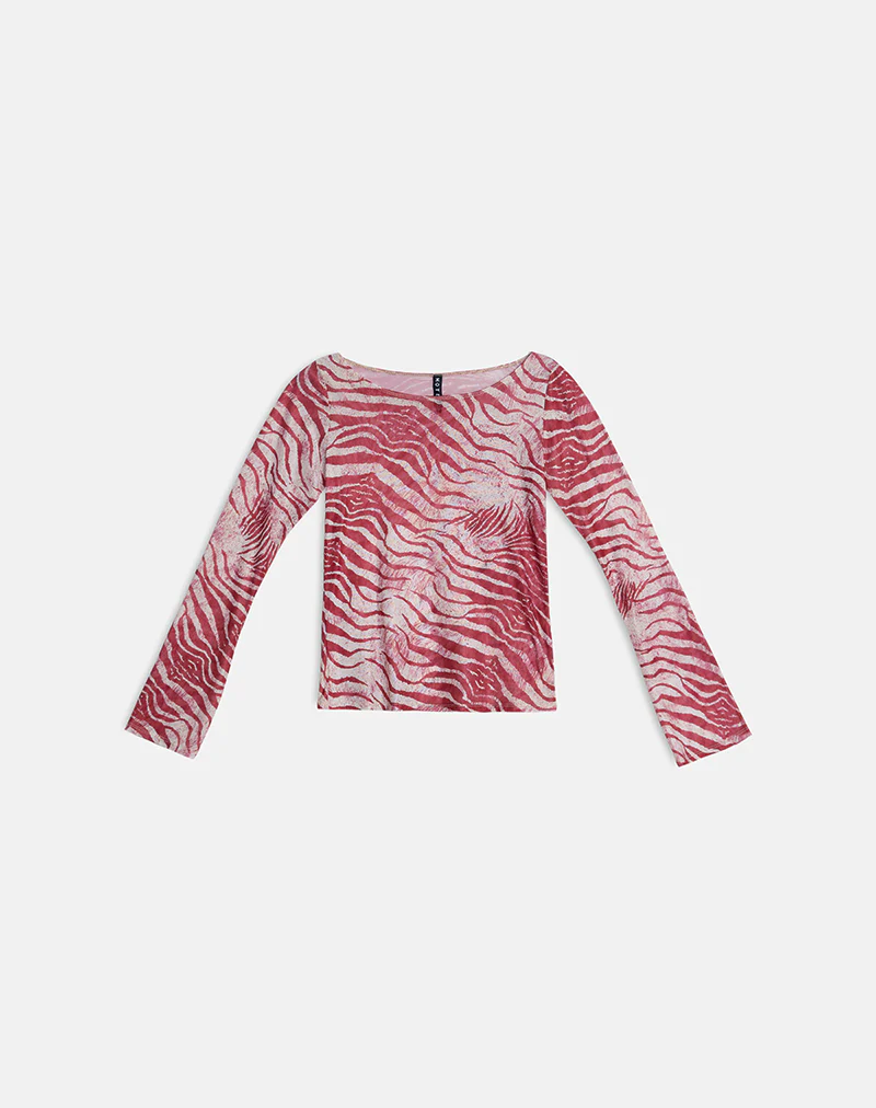Tineko Long Sleeve Top in Wild Animal Red - Image 5