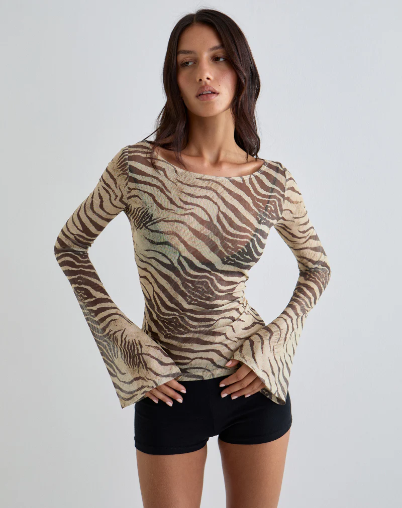 Tineko Long Sleeve Top in Wild Animal Neutral - Image 4