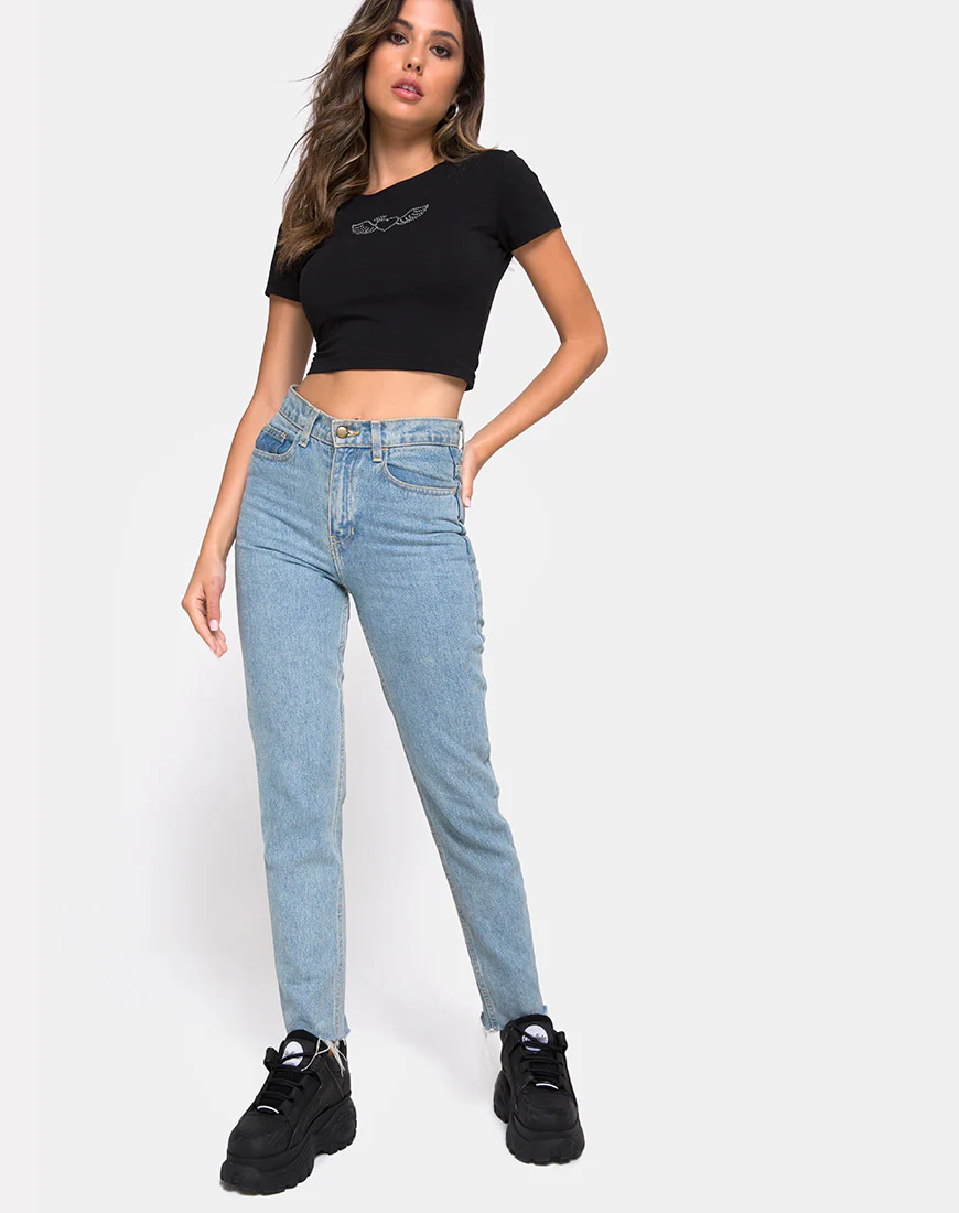 Tiney Tee in Black with Angel Heart Diamante - Image 3