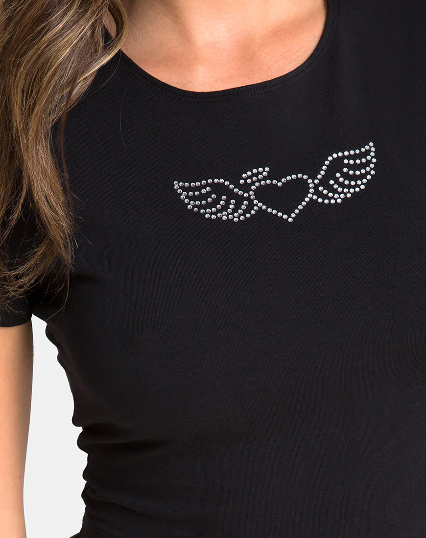 Tiney Tee in Black with Angel Heart Diamante - Image 5