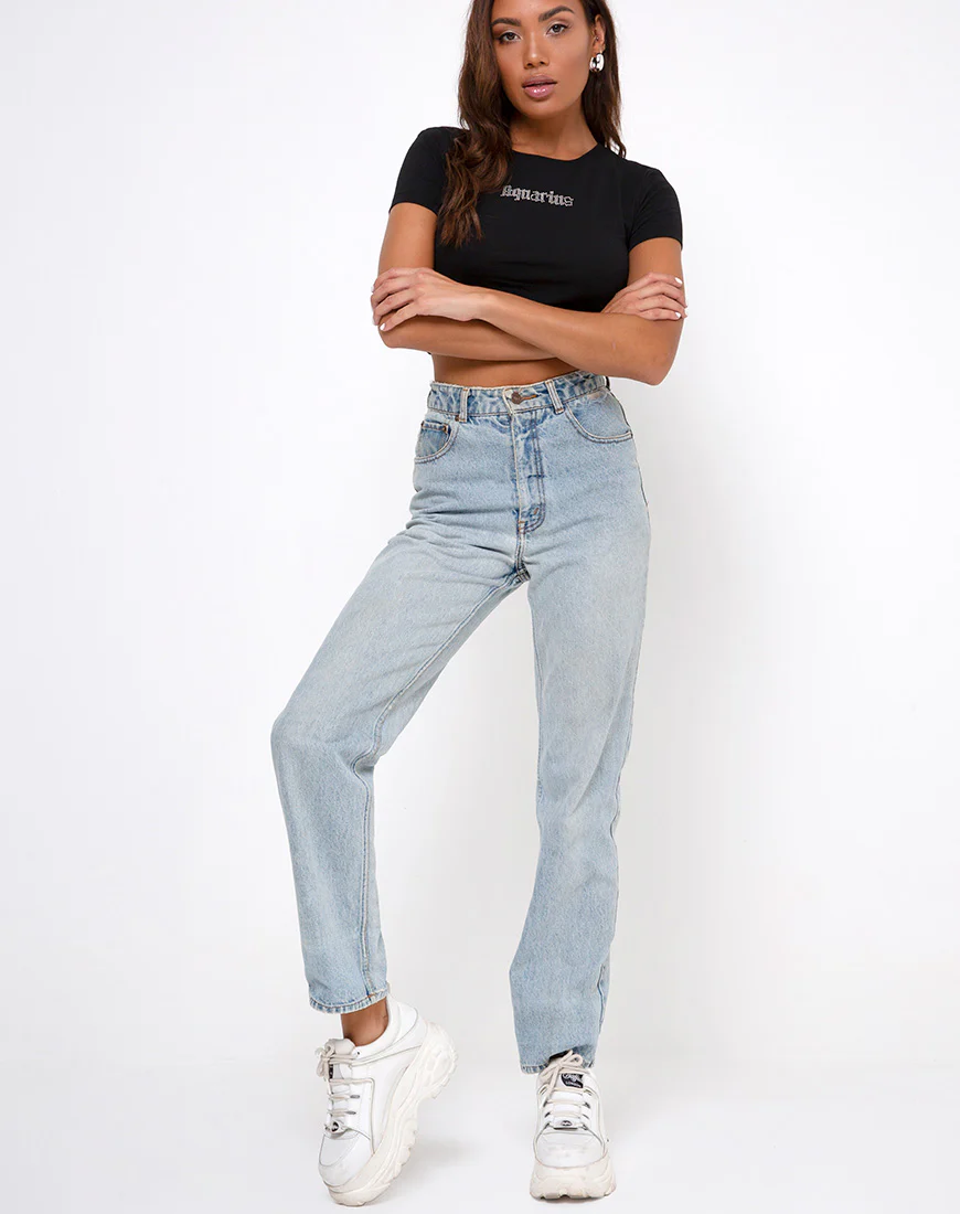 Tiney Crop Tee in Black 'Aquarius' Diamante - Image 3