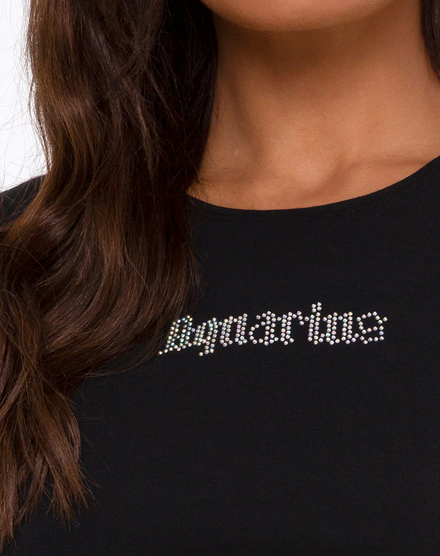 Tiney Crop Tee in Black 'Aquarius' Diamante - Image 5