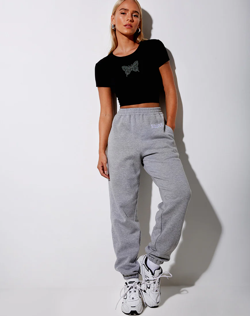 Tiney Crop Tee in Black Butterfly Hotfix - Image 3