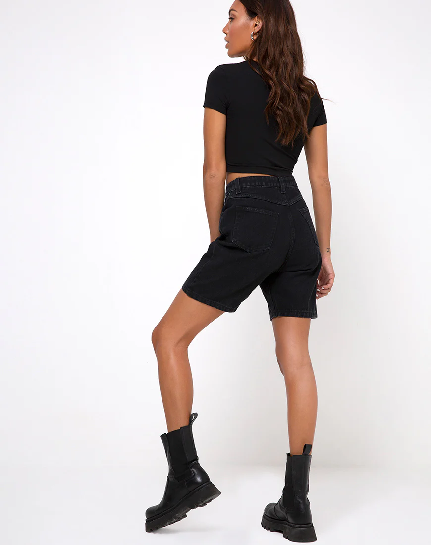 Tiney Crop Top Tee in Black 'Capricorn' Diamante by Motel - Image 4
