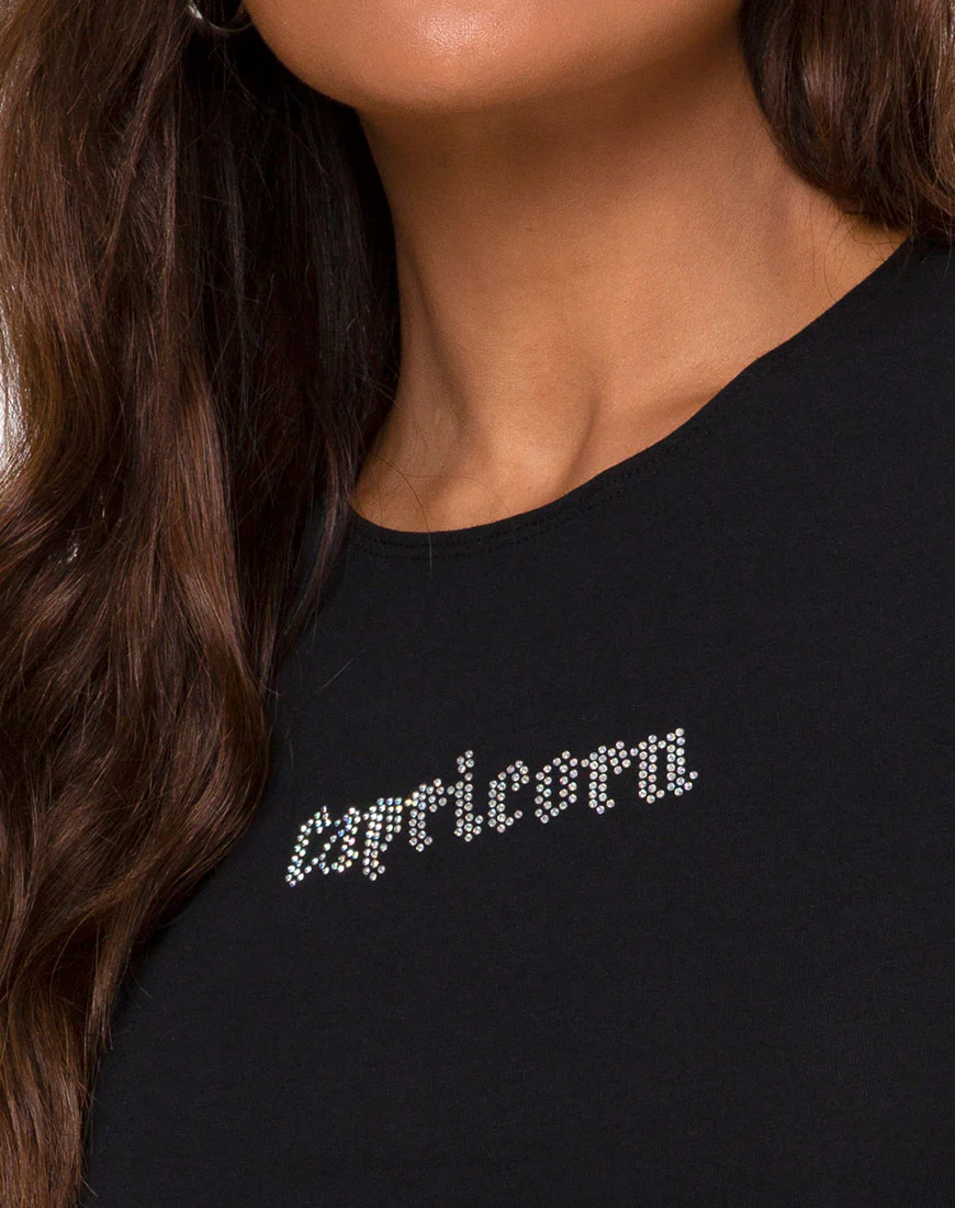 Tiney Crop Top Tee in Black 'Capricorn' Diamante by Motel - Image 5