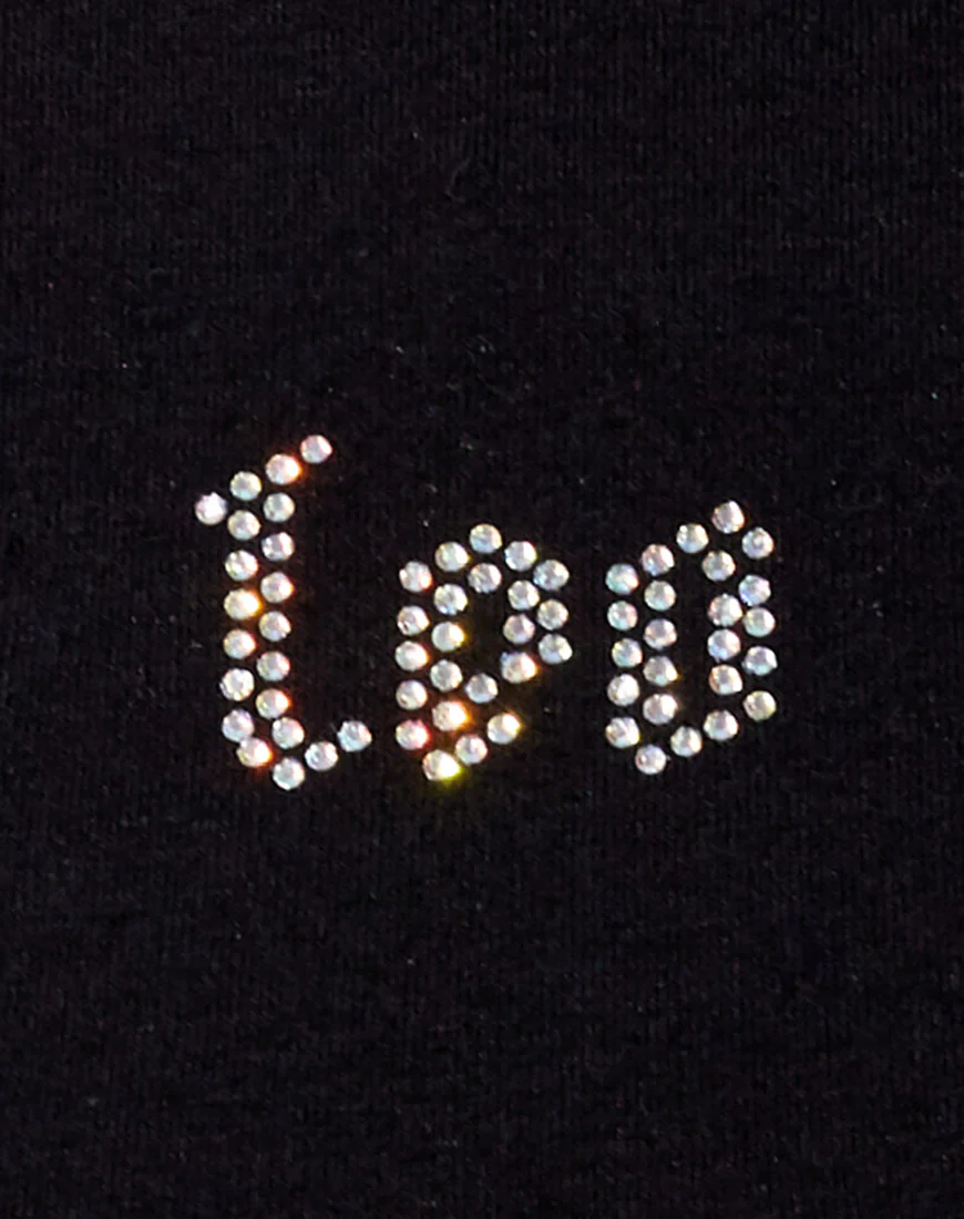 Tiney Crop Tee in Black 'Leo' Diamante - Image 5