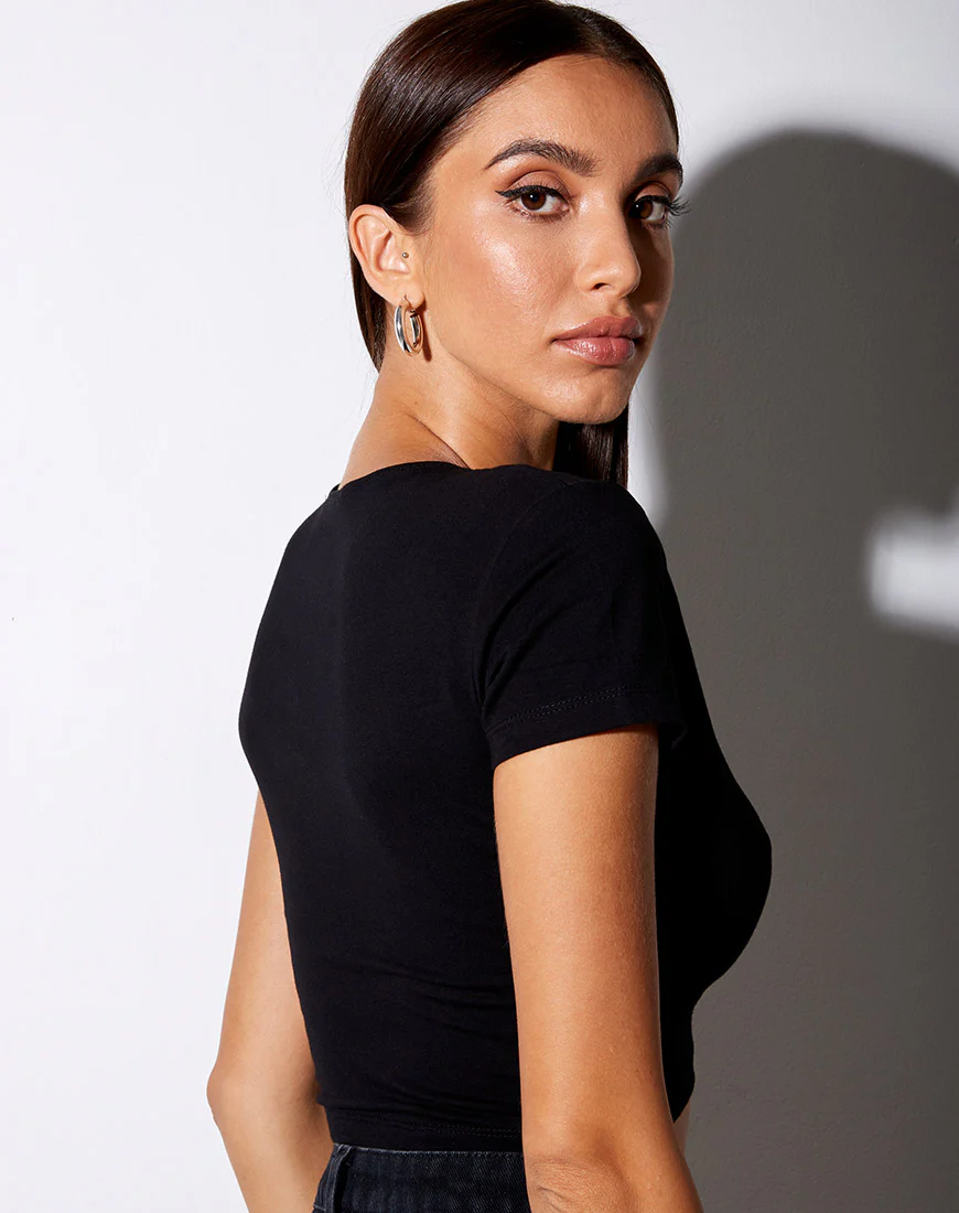 Tiney Crop Tee in Black 'Scorpio' Diamante - Image 2