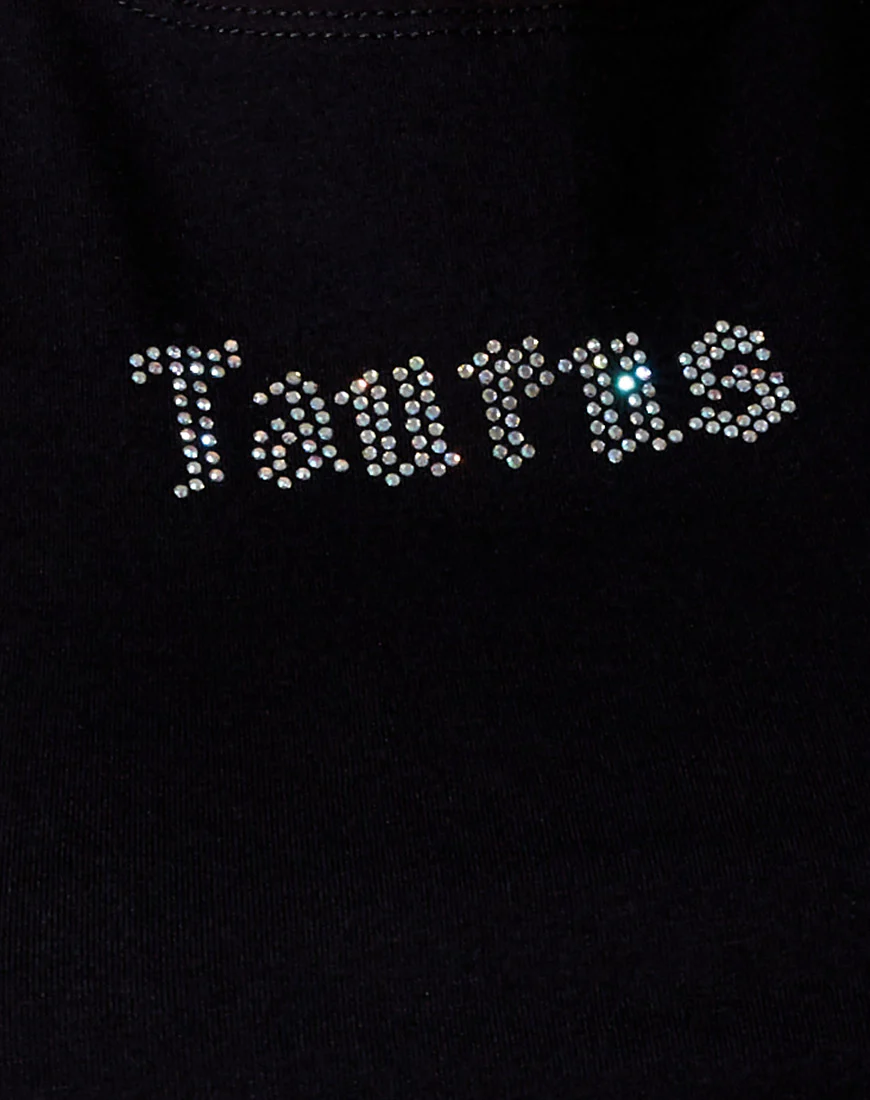 Tiney  Crop Tee in Black 'Taurus' Diamante - Image 3