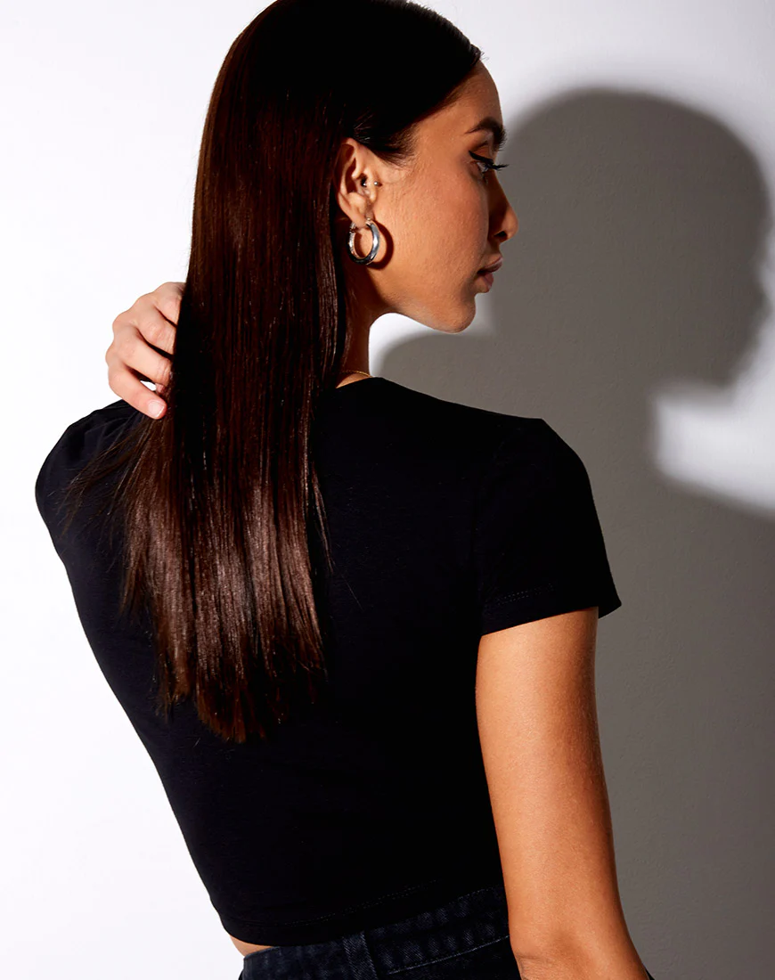 Tiney  Crop Tee in Black 'Taurus' Diamante - Image 4