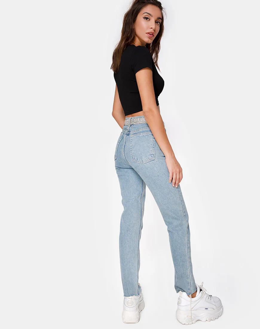 Tiney Crop Top Tee in Black with Diamante Hotfix - Image 5
