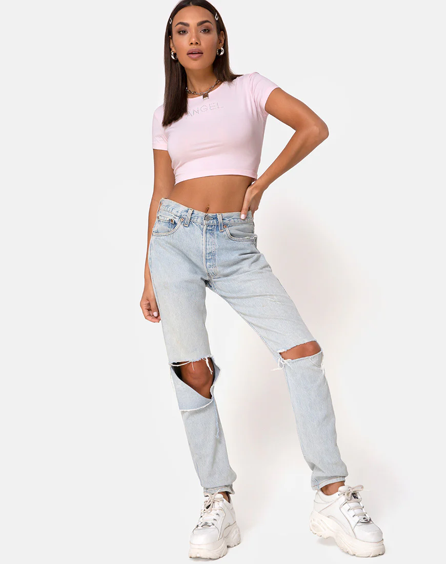 Tiney Tee in Pale Pink with Angel Diamante - Image 3