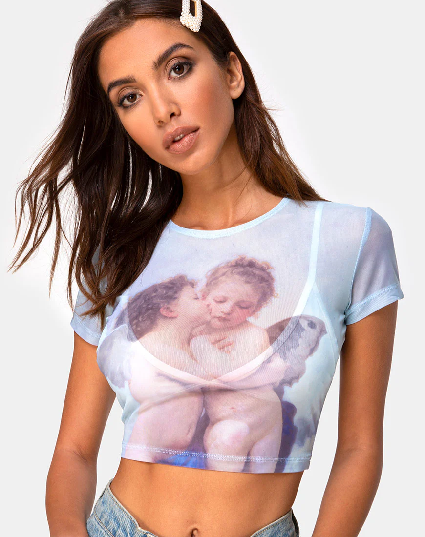 Tiney Crop Top Tee in Cherub Kiss Blue - Image 3