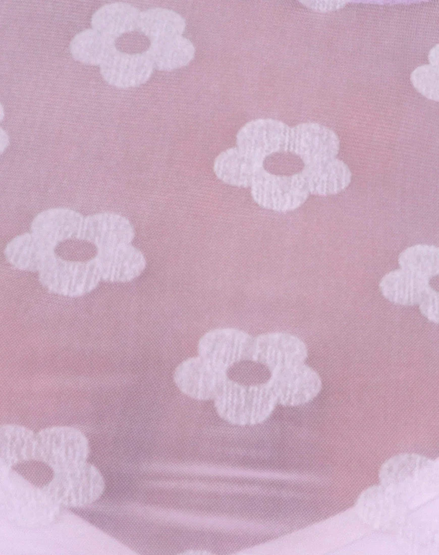 Tiney Crop Tee in Lilac Mesh Daisy White Flock - Image 8