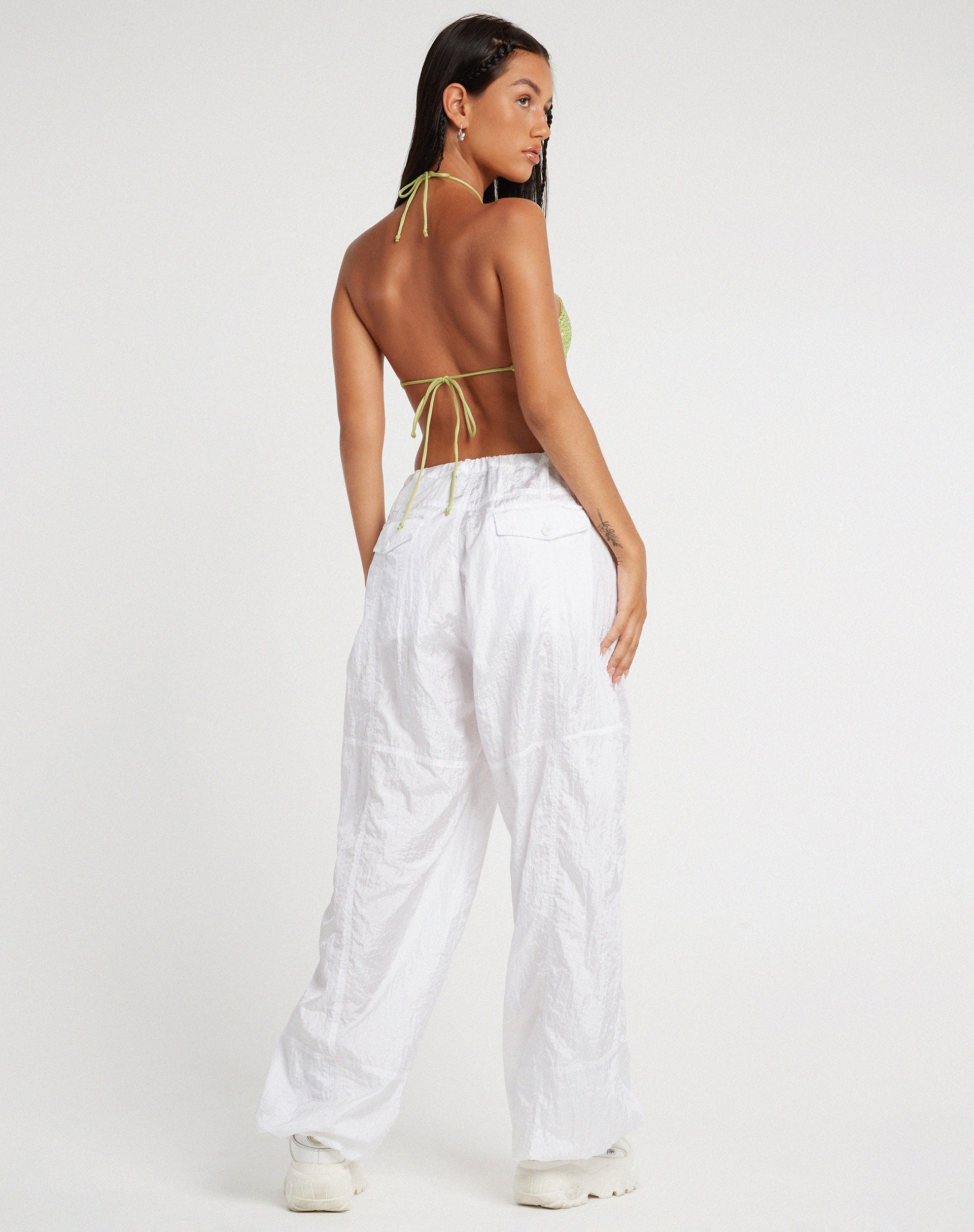 Tinimi Crop Top in Drape Sequin Lime Green - Image 5