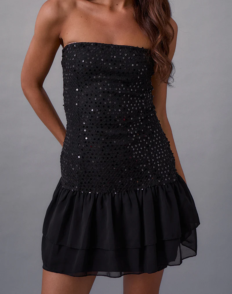 Tinosa Corset Dress in Ruffle Sequin Black - Image 2