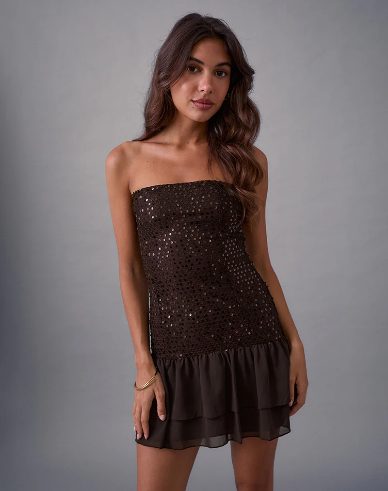 Tinosa Corset Dress in Ruffle Sequin Brown - Image 2
