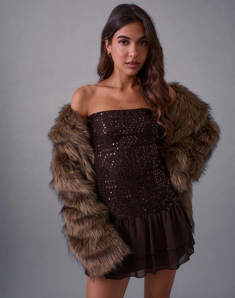 Tinosa Corset Dress in Ruffle Sequin Brown - Image 4