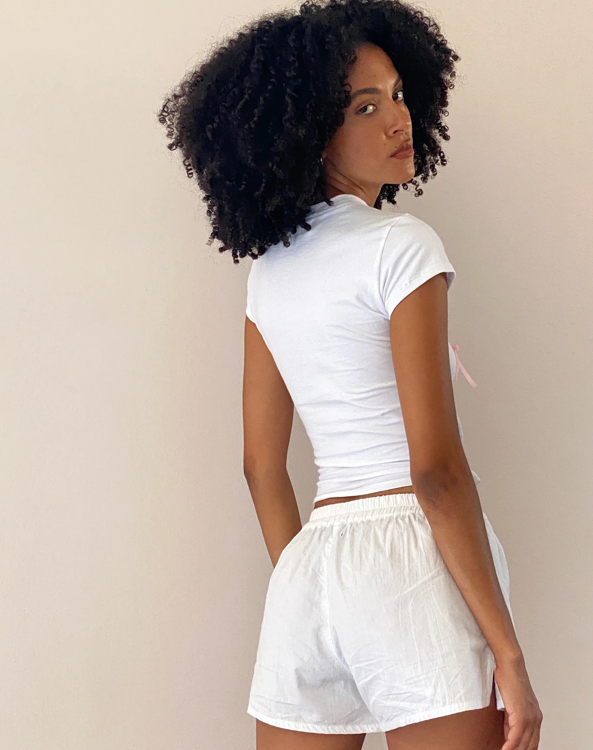 Tiona Cropped Tee in White with Love Bunny Print and Embroidery - Image 3